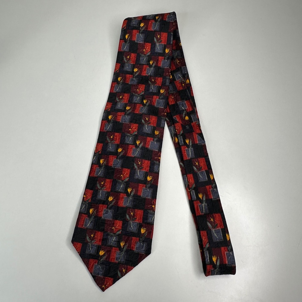 Ermenegildo Zegna Silk Tie Red Black Floral Pattern Men's Luxury Necktie